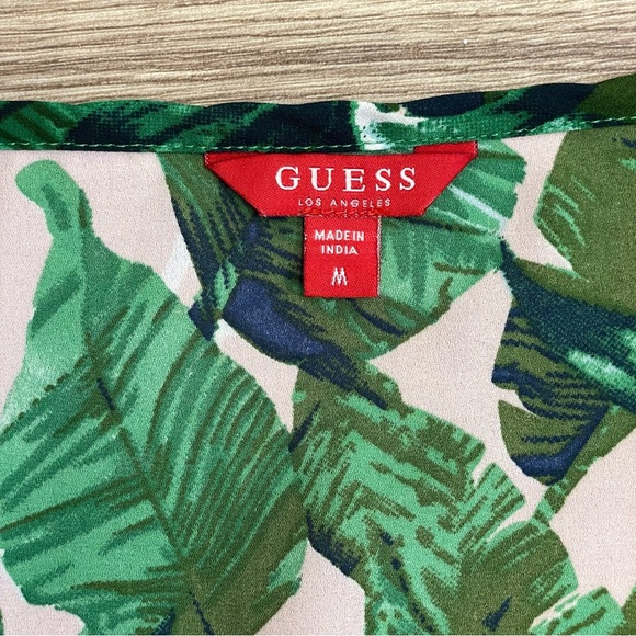 Guess Green & Pink Tropical Leaf Print Three Button Duster Cardigan - Picture 6 of 13